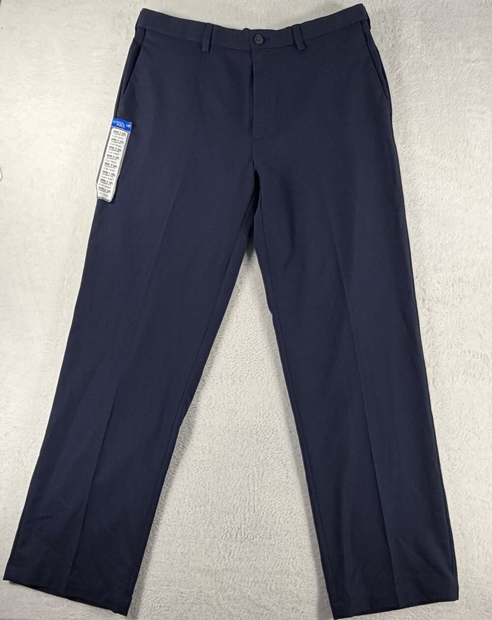 Haggar Cool 18 Pro Classic Fit Blue Dress Pants, 36x32, Comfort 4-Way Stretch